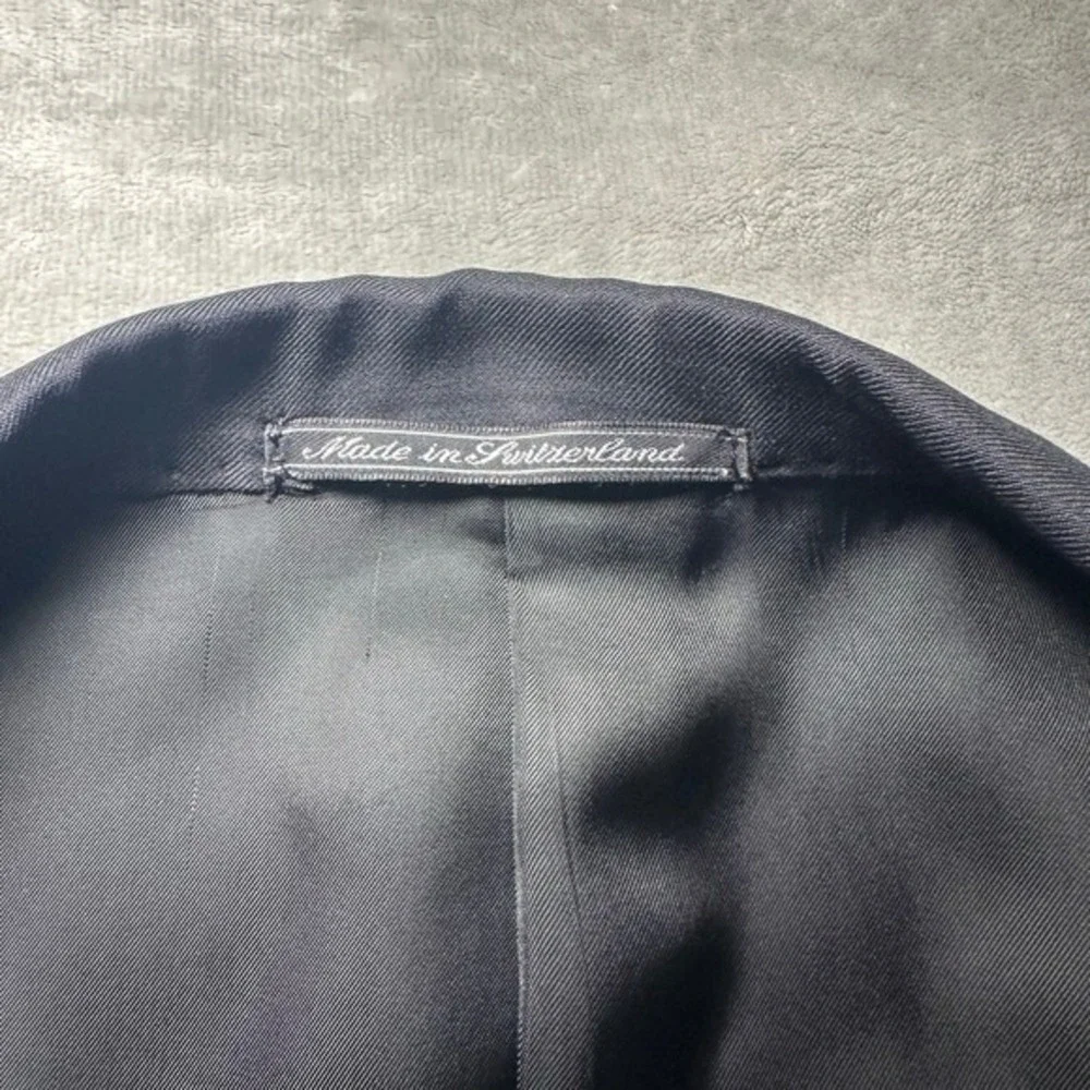 Ermenegildo Zegna Mens 54 Black Wool Tuxedo Jacket Peak Lapel Double Breasted